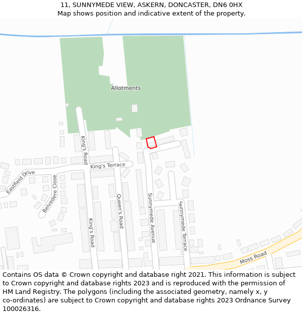 11, SUNNYMEDE VIEW, ASKERN, DONCASTER, DN6 0HX: Location map and indicative extent of plot