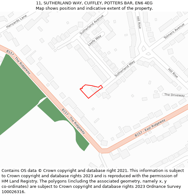 11, SUTHERLAND WAY, CUFFLEY, POTTERS BAR, EN6 4EG: Location map and indicative extent of plot