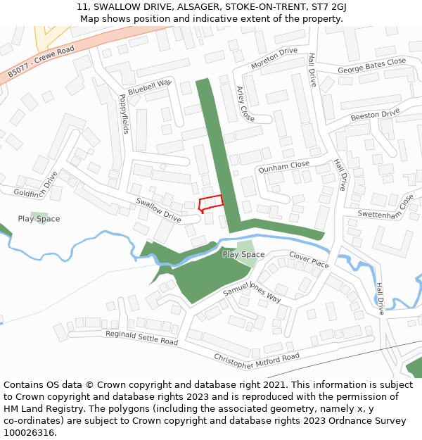 11, SWALLOW DRIVE, ALSAGER, STOKE-ON-TRENT, ST7 2GJ: Location map and indicative extent of plot