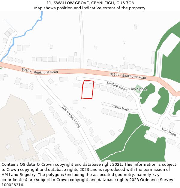 11, SWALLOW GROVE, CRANLEIGH, GU6 7GA: Location map and indicative extent of plot