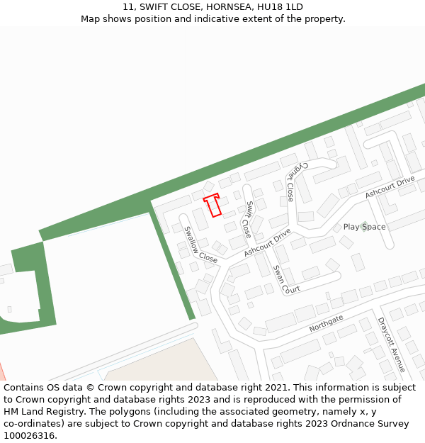 11, SWIFT CLOSE, HORNSEA, HU18 1LD: Location map and indicative extent of plot