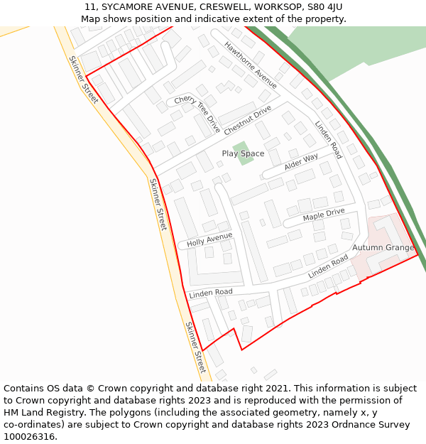 11, SYCAMORE AVENUE, CRESWELL, WORKSOP, S80 4JU: Location map and indicative extent of plot