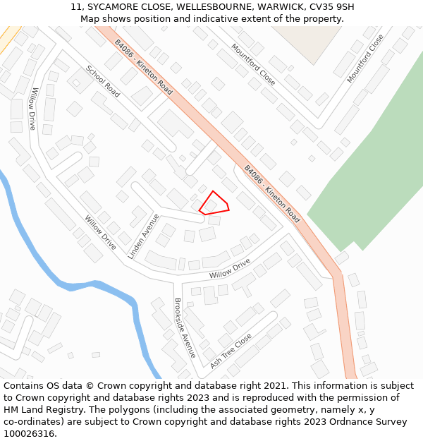 11, SYCAMORE CLOSE, WELLESBOURNE, WARWICK, CV35 9SH: Location map and indicative extent of plot