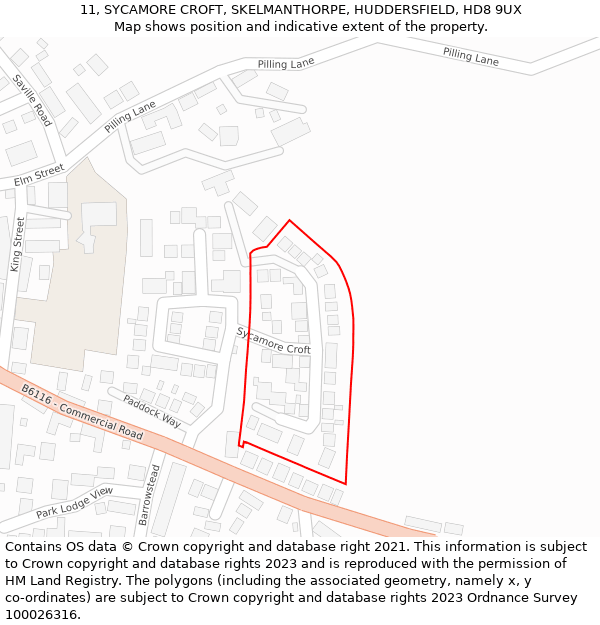 11, SYCAMORE CROFT, SKELMANTHORPE, HUDDERSFIELD, HD8 9UX: Location map and indicative extent of plot