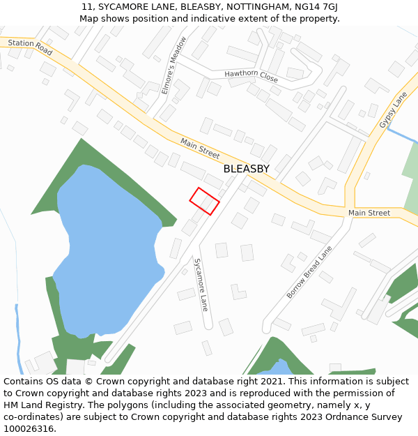 11, SYCAMORE LANE, BLEASBY, NOTTINGHAM, NG14 7GJ: Location map and indicative extent of plot