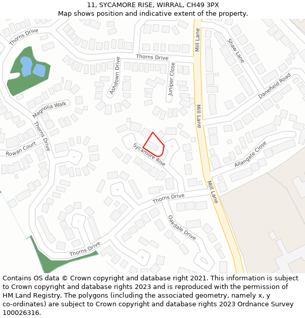 11, SYCAMORE RISE, WIRRAL, CH49 3PX: Location map and indicative extent of plot
