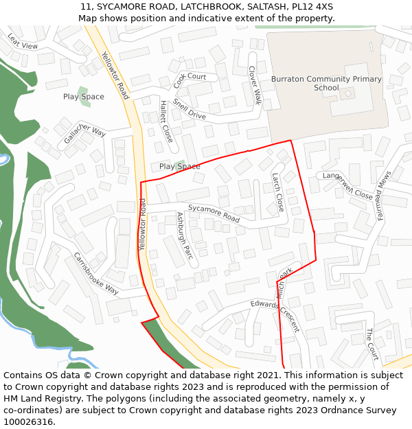 11, SYCAMORE ROAD, LATCHBROOK, SALTASH, PL12 4XS: Location map and indicative extent of plot