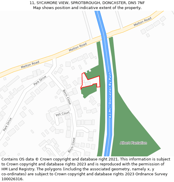 11, SYCAMORE VIEW, SPROTBROUGH, DONCASTER, DN5 7NF: Location map and indicative extent of plot