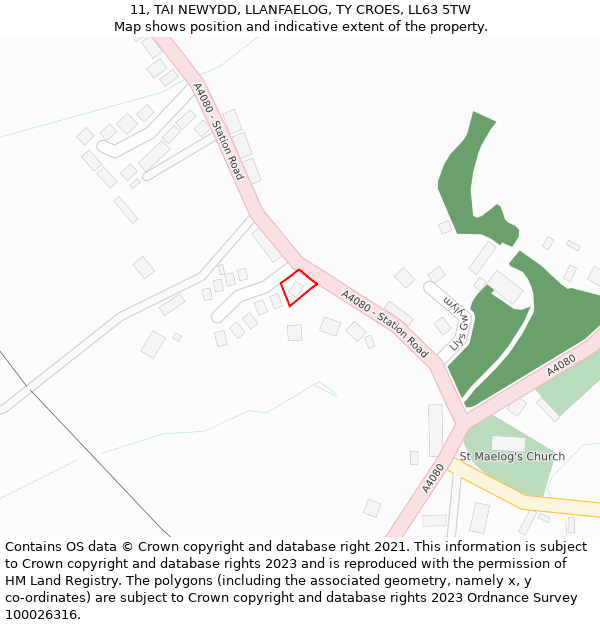 11, TAI NEWYDD, LLANFAELOG, TY CROES, LL63 5TW: Location map and indicative extent of plot