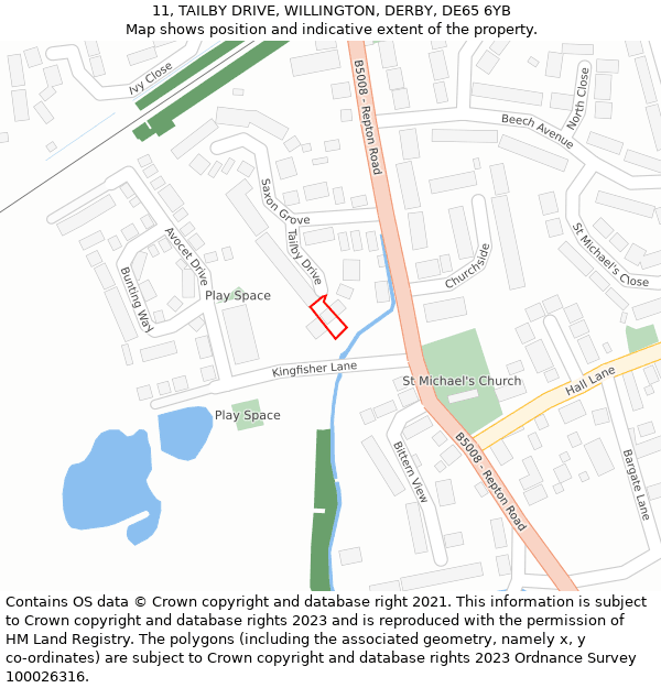 11, TAILBY DRIVE, WILLINGTON, DERBY, DE65 6YB: Location map and indicative extent of plot