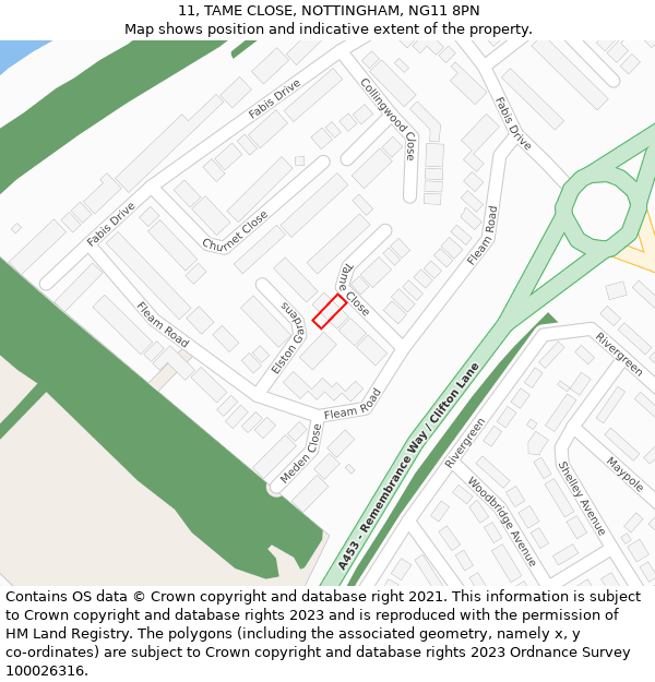 11, TAME CLOSE, NOTTINGHAM, NG11 8PN: Location map and indicative extent of plot