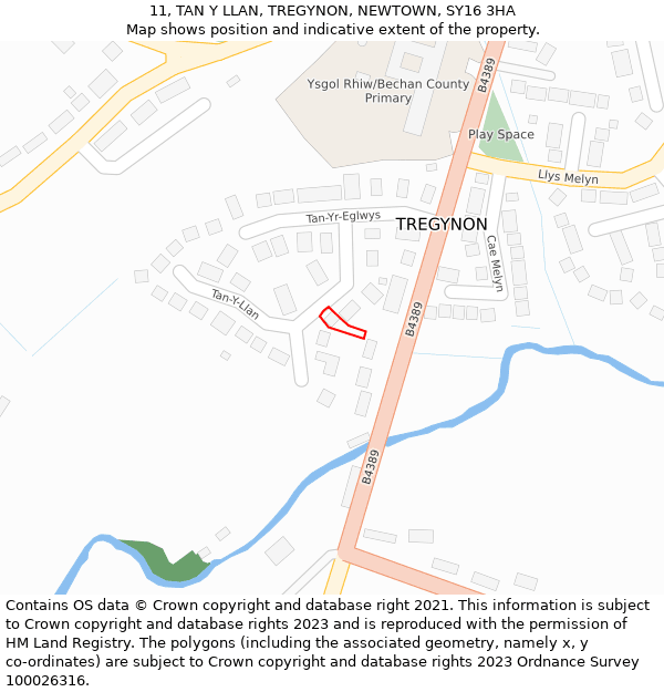 11, TAN Y LLAN, TREGYNON, NEWTOWN, SY16 3HA: Location map and indicative extent of plot
