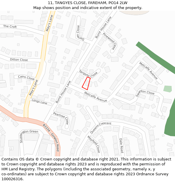 11, TANGYES CLOSE, FAREHAM, PO14 2LW: Location map and indicative extent of plot