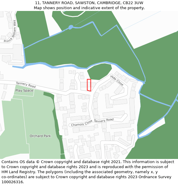 11, TANNERY ROAD, SAWSTON, CAMBRIDGE, CB22 3UW: Location map and indicative extent of plot