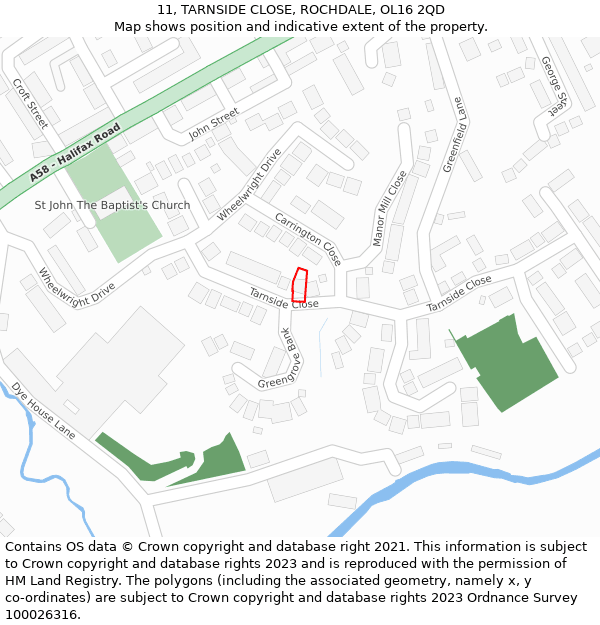 11, TARNSIDE CLOSE, ROCHDALE, OL16 2QD: Location map and indicative extent of plot