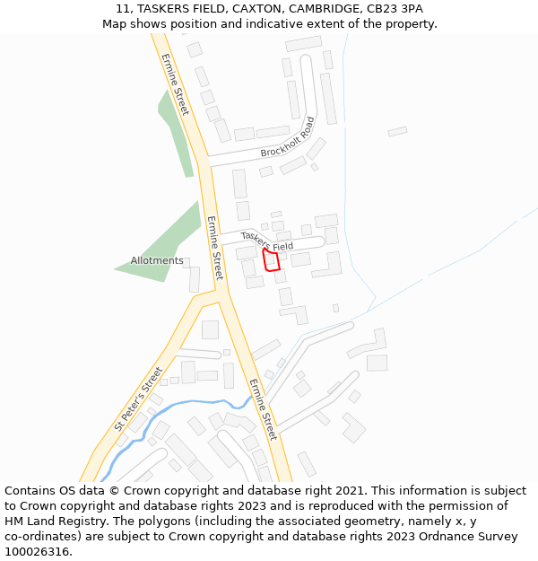 11, TASKERS FIELD, CAXTON, CAMBRIDGE, CB23 3PA: Location map and indicative extent of plot