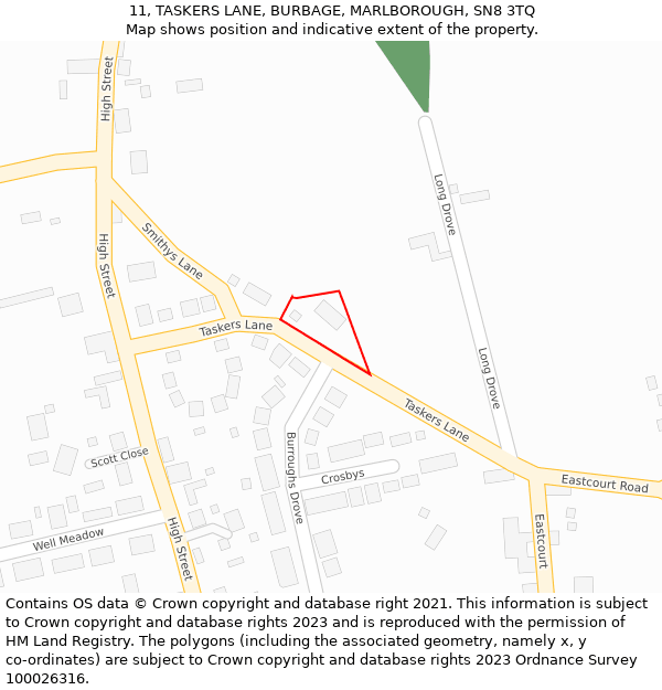 11, TASKERS LANE, BURBAGE, MARLBOROUGH, SN8 3TQ: Location map and indicative extent of plot