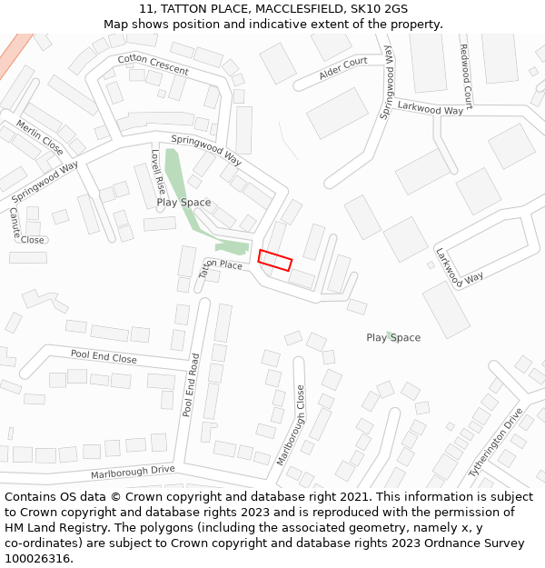 11, TATTON PLACE, MACCLESFIELD, SK10 2GS: Location map and indicative extent of plot