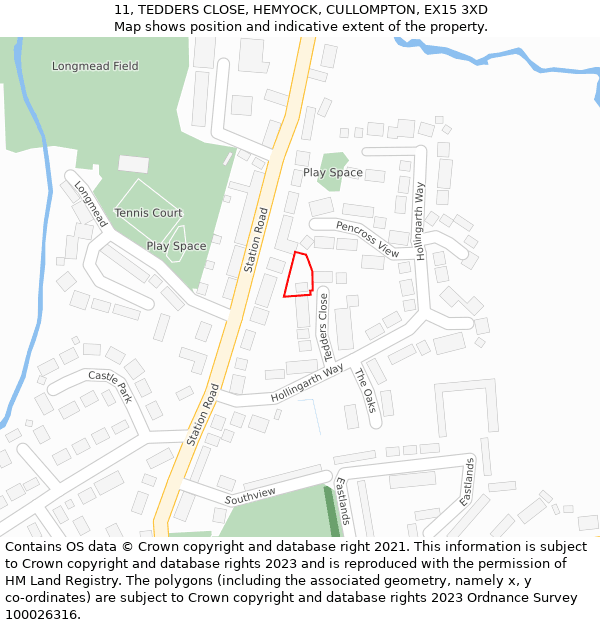 11, TEDDERS CLOSE, HEMYOCK, CULLOMPTON, EX15 3XD: Location map and indicative extent of plot