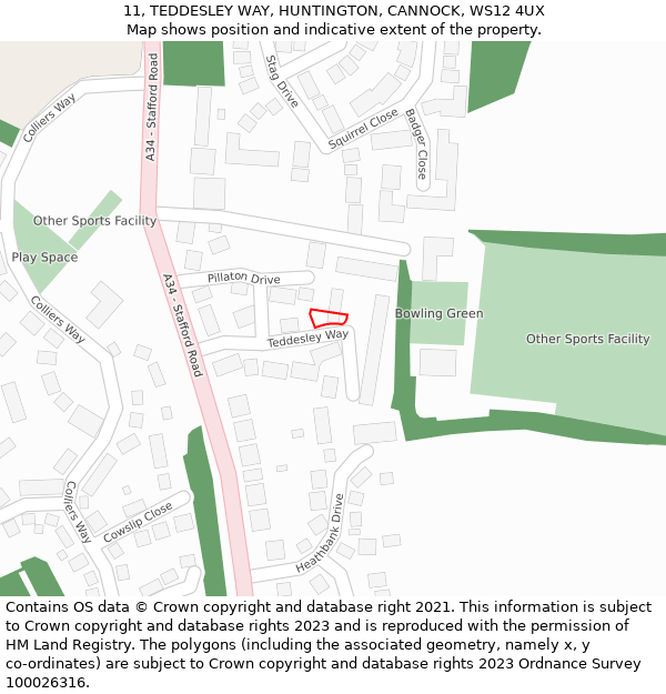 11, TEDDESLEY WAY, HUNTINGTON, CANNOCK, WS12 4UX: Location map and indicative extent of plot