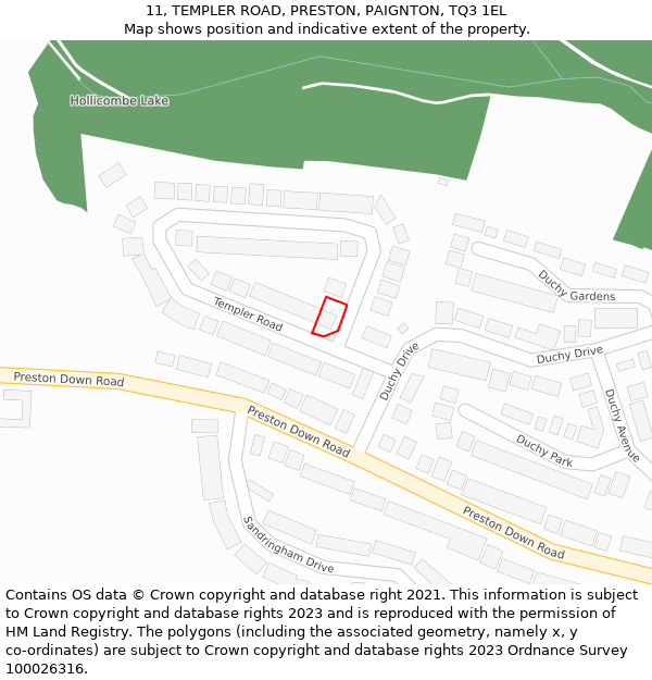 11, TEMPLER ROAD, PRESTON, PAIGNTON, TQ3 1EL: Location map and indicative extent of plot