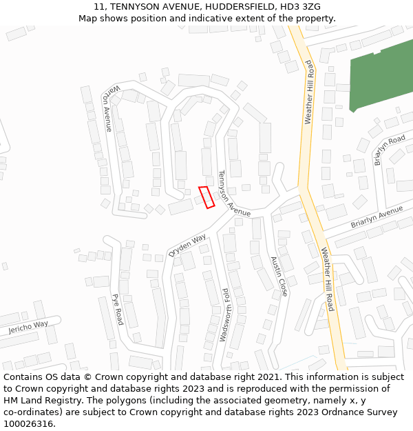 11, TENNYSON AVENUE, HUDDERSFIELD, HD3 3ZG: Location map and indicative extent of plot