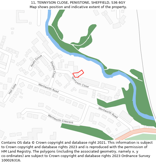 11, TENNYSON CLOSE, PENISTONE, SHEFFIELD, S36 6GY: Location map and indicative extent of plot