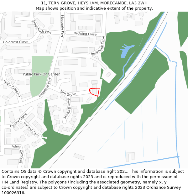 11, TERN GROVE, HEYSHAM, MORECAMBE, LA3 2WH: Location map and indicative extent of plot