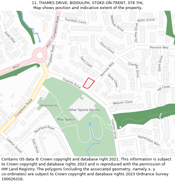 11, THAMES DRIVE, BIDDULPH, STOKE-ON-TRENT, ST8 7HL: Location map and indicative extent of plot