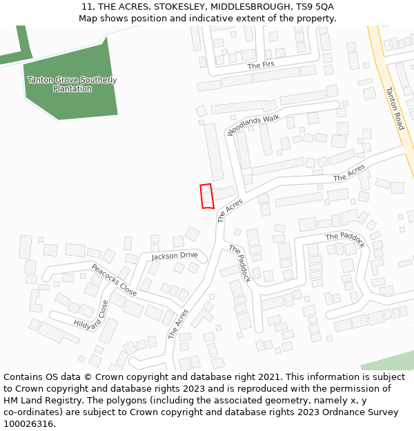 11, THE ACRES, STOKESLEY, MIDDLESBROUGH, TS9 5QA: Location map and indicative extent of plot