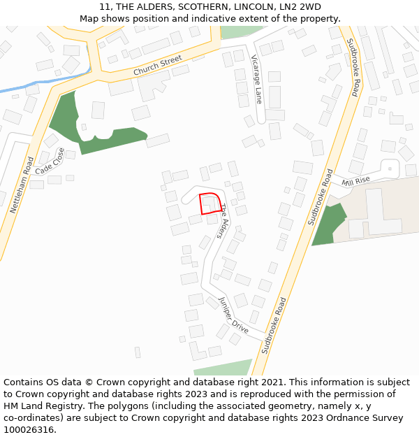 11, THE ALDERS, SCOTHERN, LINCOLN, LN2 2WD: Location map and indicative extent of plot