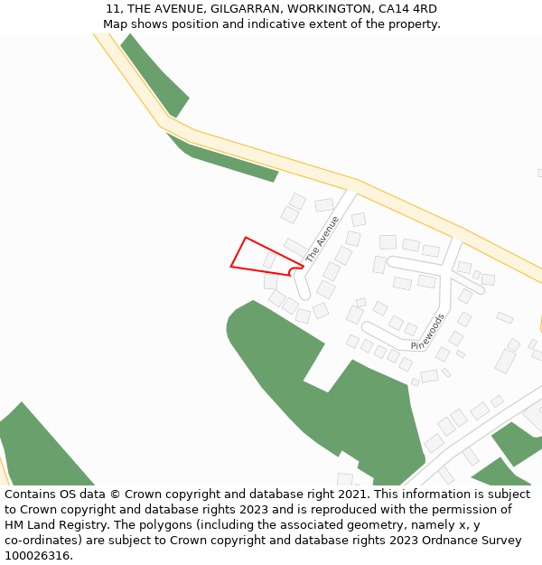 11, THE AVENUE, GILGARRAN, WORKINGTON, CA14 4RD: Location map and indicative extent of plot