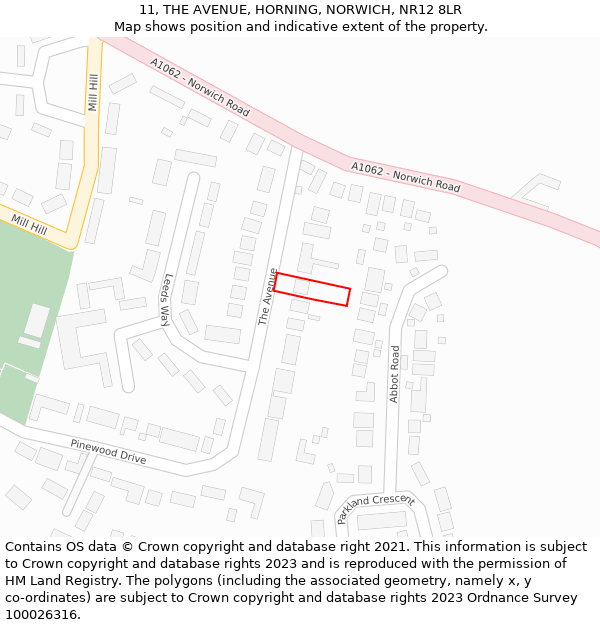 11, THE AVENUE, HORNING, NORWICH, NR12 8LR: Location map and indicative extent of plot