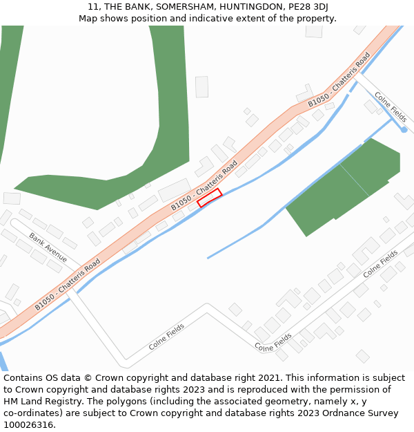 11, THE BANK, SOMERSHAM, HUNTINGDON, PE28 3DJ: Location map and indicative extent of plot