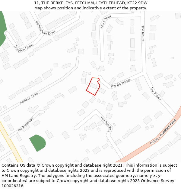 11, THE BERKELEYS, FETCHAM, LEATHERHEAD, KT22 9DW: Location map and indicative extent of plot