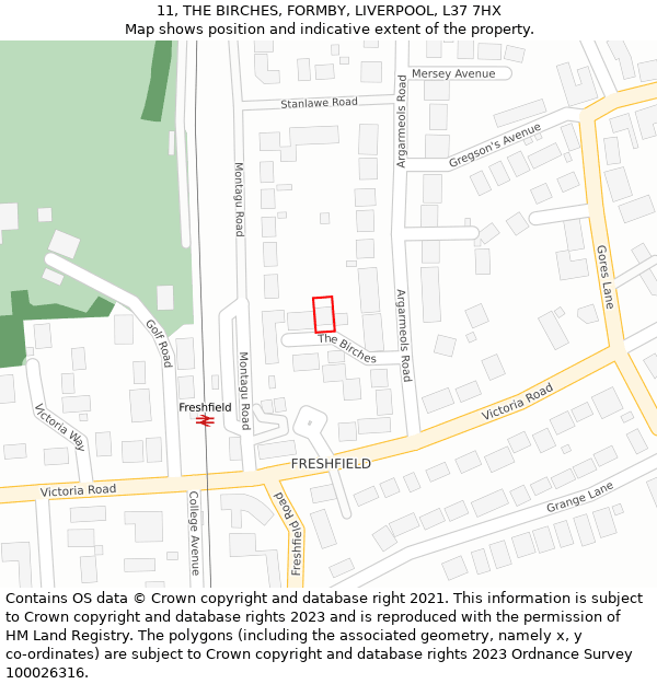 11, THE BIRCHES, FORMBY, LIVERPOOL, L37 7HX: Location map and indicative extent of plot