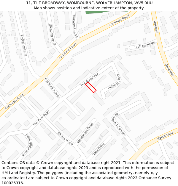 11, THE BROADWAY, WOMBOURNE, WOLVERHAMPTON, WV5 0HU: Location map and indicative extent of plot