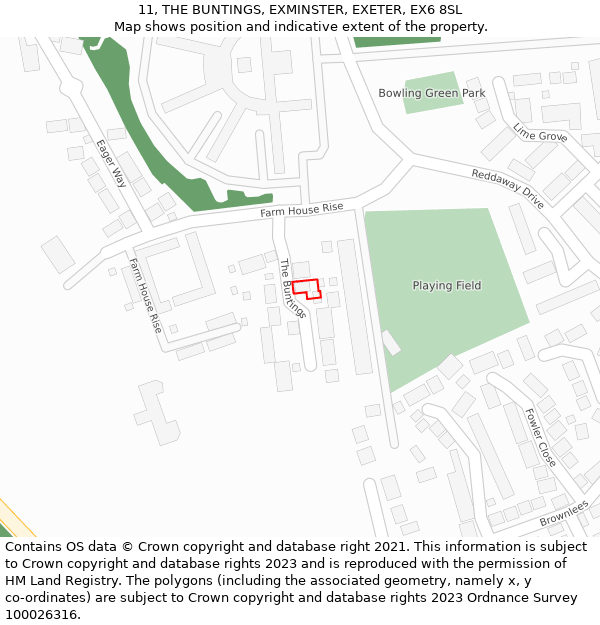 11, THE BUNTINGS, EXMINSTER, EXETER, EX6 8SL: Location map and indicative extent of plot