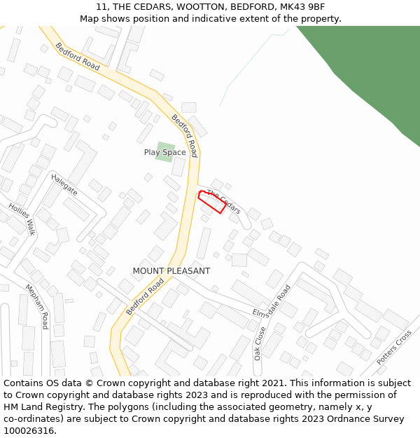 11, THE CEDARS, WOOTTON, BEDFORD, MK43 9BF: Location map and indicative extent of plot