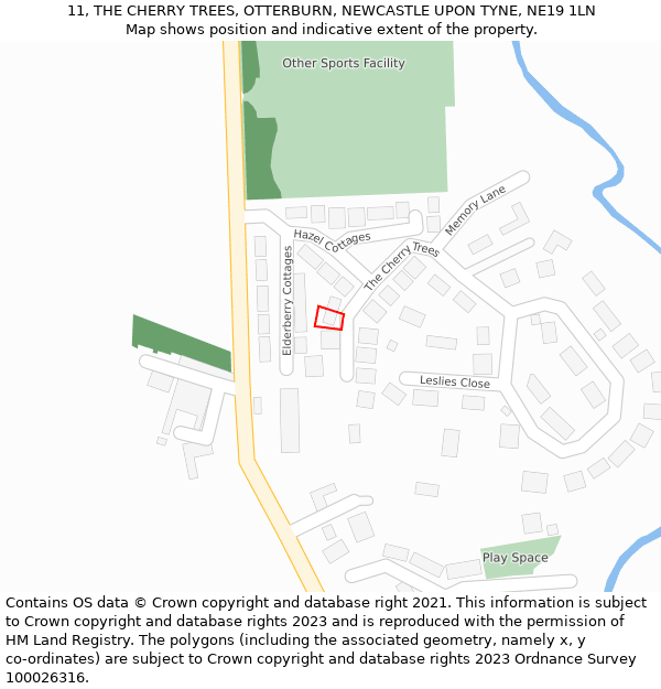 11, THE CHERRY TREES, OTTERBURN, NEWCASTLE UPON TYNE, NE19 1LN: Location map and indicative extent of plot