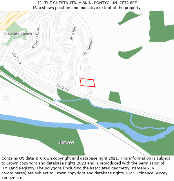 11, THE CHESTNUTS, MISKIN, PONTYCLUN, CF72 8PE: Location map and indicative extent of plot