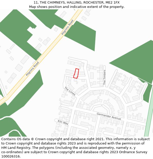 11, THE CHIMNEYS, HALLING, ROCHESTER, ME2 1FX: Location map and indicative extent of plot