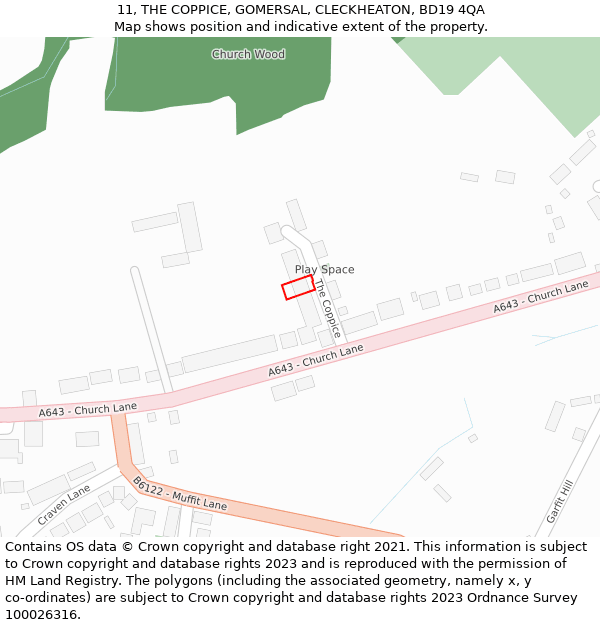 11, THE COPPICE, GOMERSAL, CLECKHEATON, BD19 4QA: Location map and indicative extent of plot