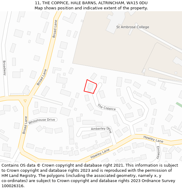 11, THE COPPICE, HALE BARNS, ALTRINCHAM, WA15 0DU: Location map and indicative extent of plot