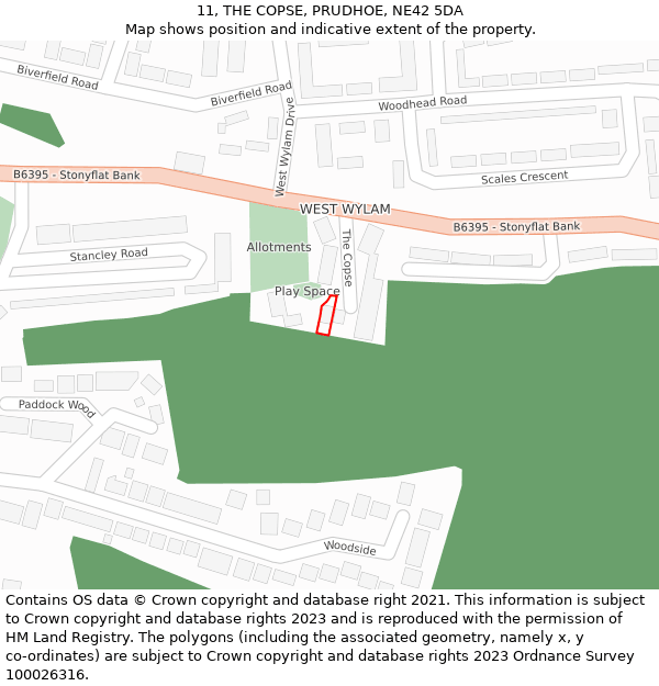 11, THE COPSE, PRUDHOE, NE42 5DA: Location map and indicative extent of plot