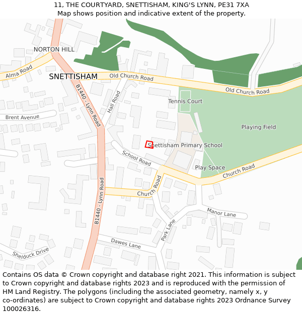 11, THE COURTYARD, SNETTISHAM, KING'S LYNN, PE31 7XA: Location map and indicative extent of plot