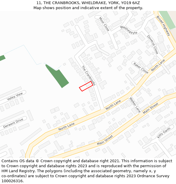 11, THE CRANBROOKS, WHELDRAKE, YORK, YO19 6AZ: Location map and indicative extent of plot