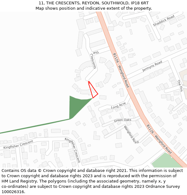 11, THE CRESCENTS, REYDON, SOUTHWOLD, IP18 6RT: Location map and indicative extent of plot