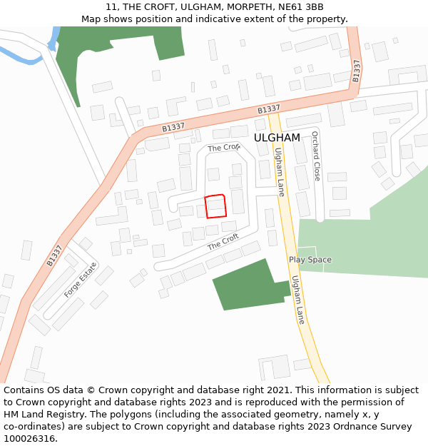 11, THE CROFT, ULGHAM, MORPETH, NE61 3BB: Location map and indicative extent of plot