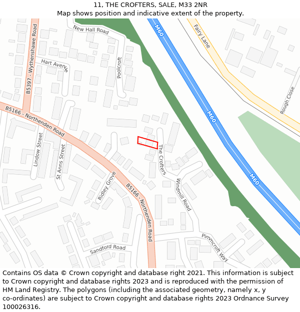 11, THE CROFTERS, SALE, M33 2NR: Location map and indicative extent of plot